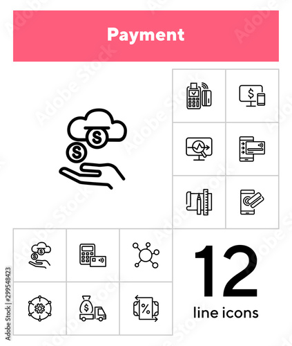 Payment line icon set. Income, smartphone, credit card, POS terminal. Business concept. Can be used for topics like online transaction, contactless cards, banking