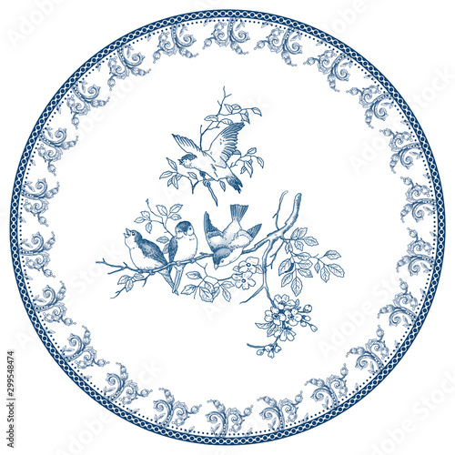 Canvas Print birds sparrow frame abstract floral pattern flower