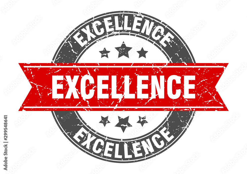 excellence round stamp with red ribbon. excellence