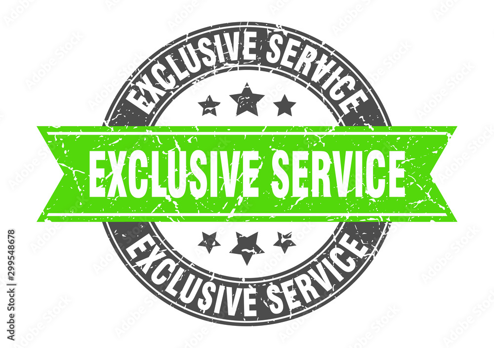 Fototapeta premium exclusive service round stamp with green ribbon. exclusive service