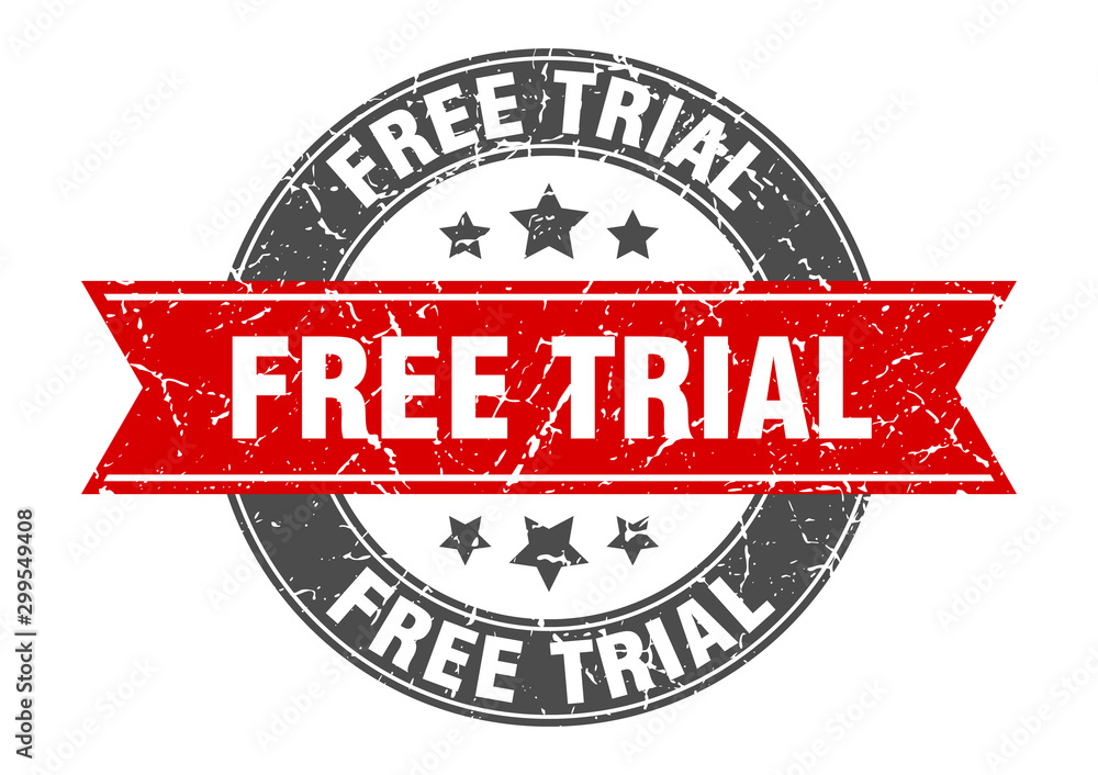 free trial round stamp with red ribbon. free trial