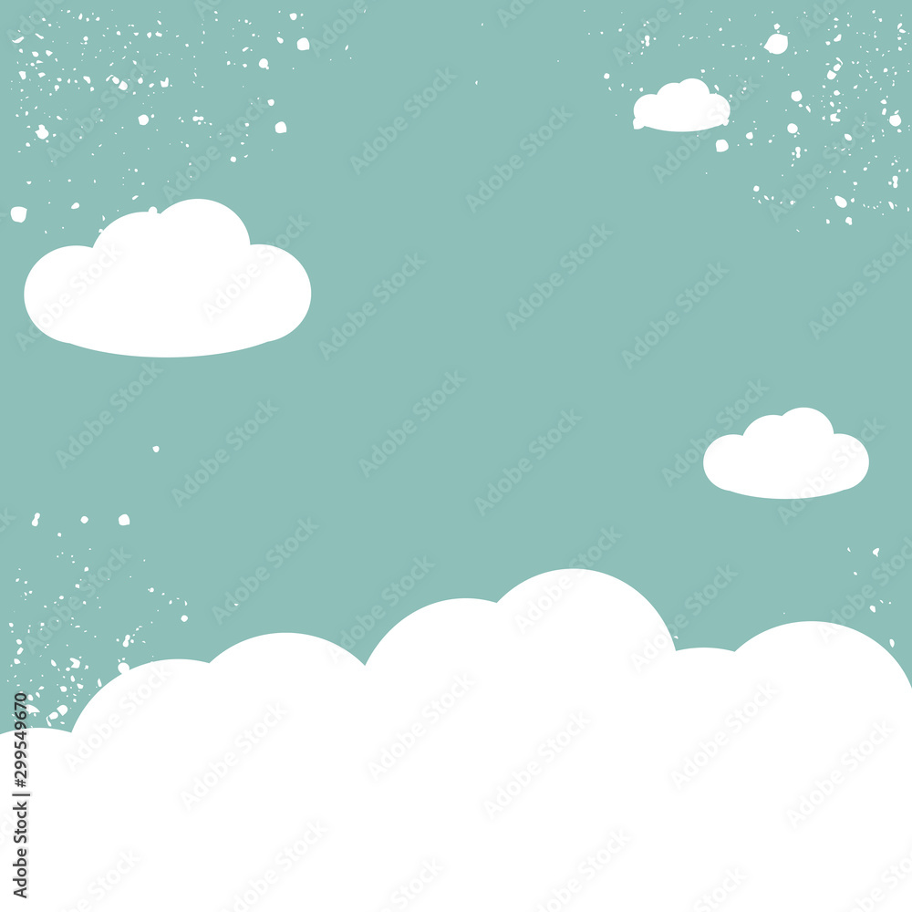 Sky clouds background, christmas design with snow vector illustration