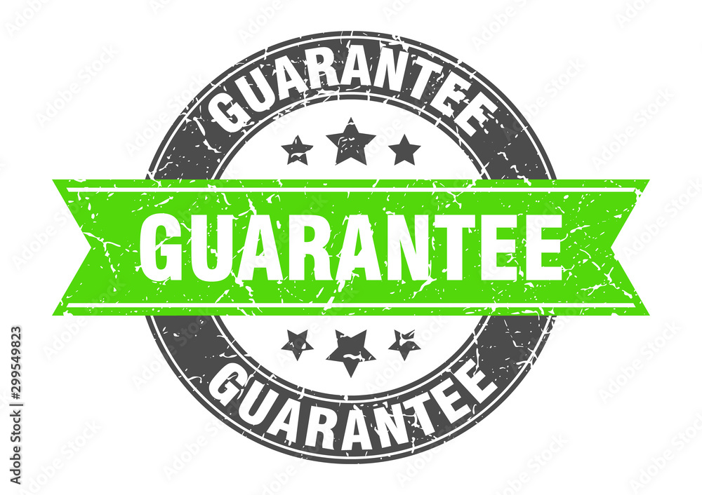 Obraz premium guarantee round stamp with green ribbon. guarantee