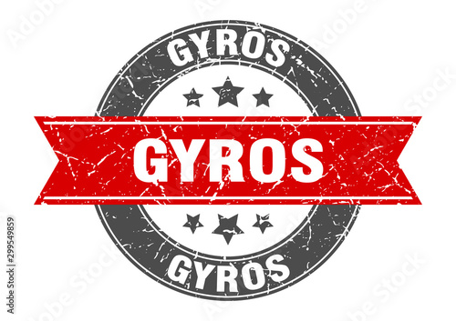 gyros round stamp with red ribbon. gyros