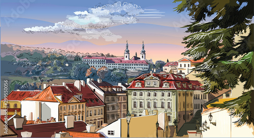 Colorful vector hand drawing Prague 3 photo