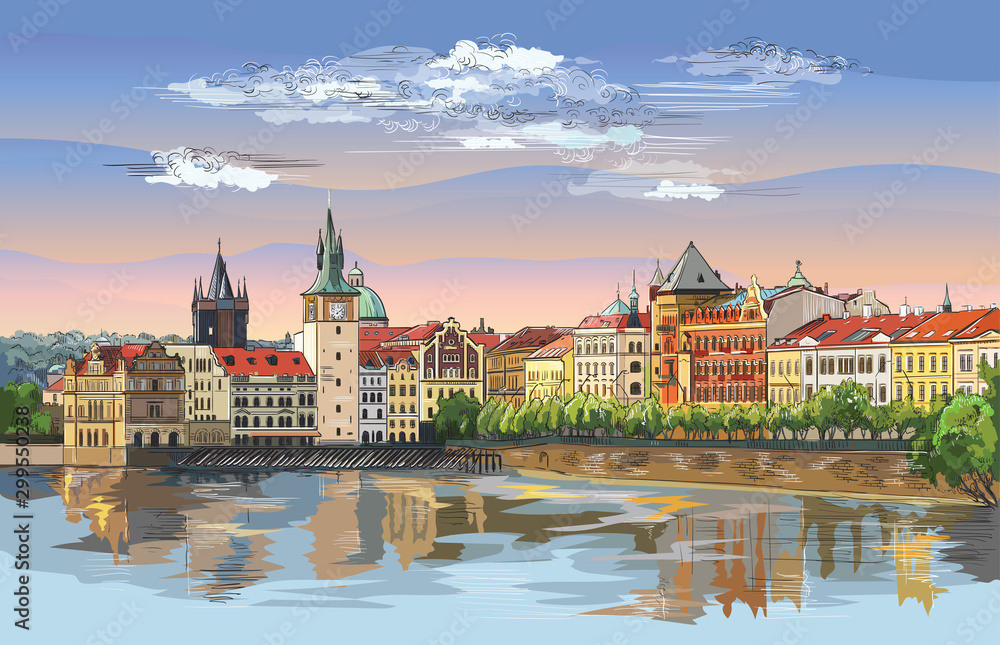 Colorful vector hand drawing Prague 9 2