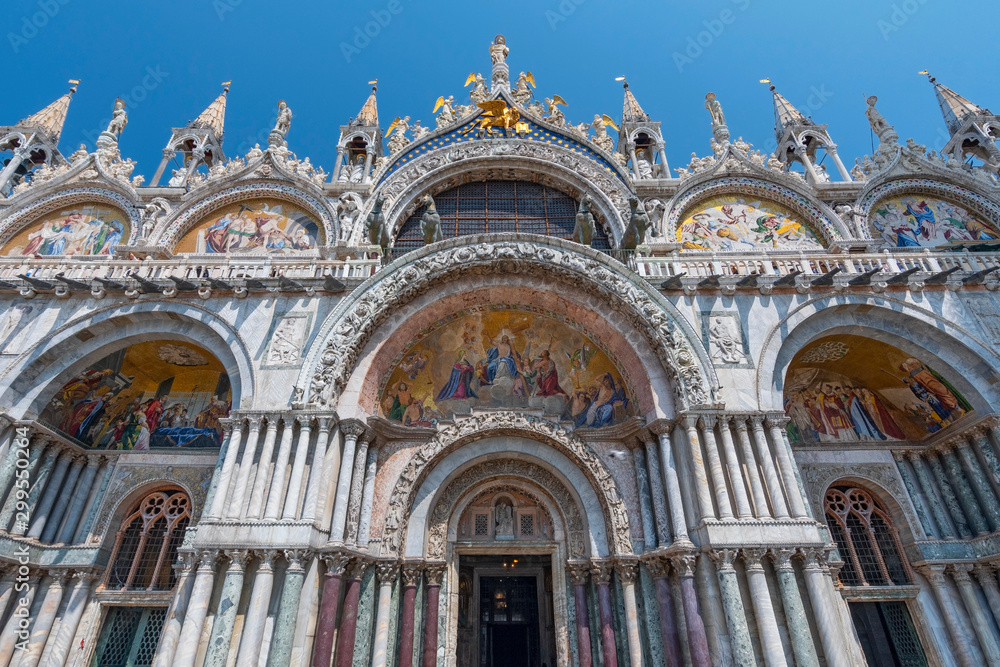 Mosaic over entry doors to Basilica di San Marco, Piazza San Marco, Venice, Veneto, Italy.