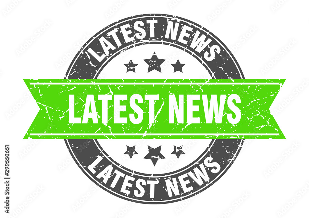 Fototapeta premium latest news round stamp with green ribbon. latest news