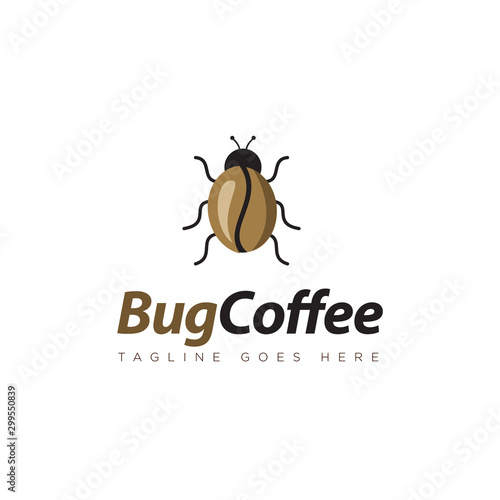 creative logo bugcoffee, with coffee bean and bug vector