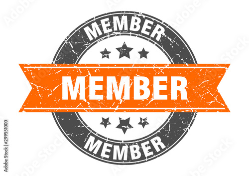 member round stamp with orange ribbon. member