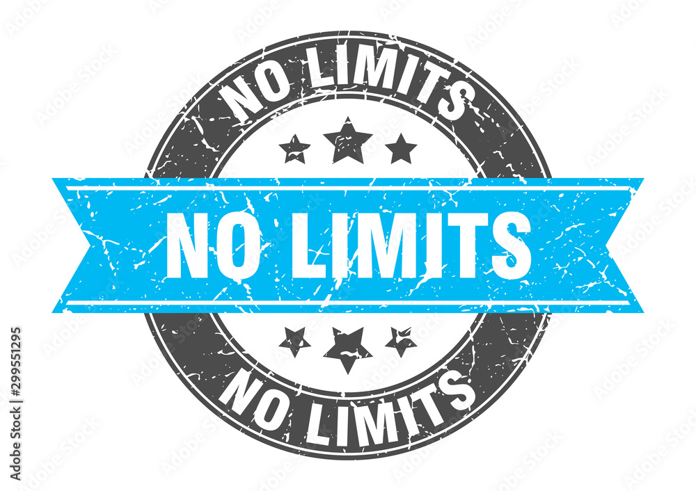 no limits round stamp with turquoise ribbon. no limits