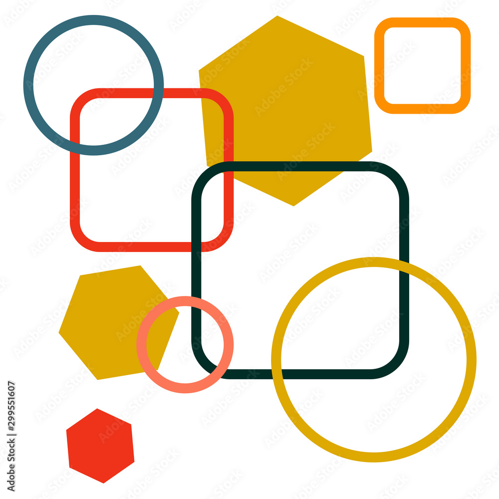 Abstract geometric card with thin line shapes. Circles, squares, hexagons. Mosaic background. Vector illustration. Abstract geometric card with thin line shapes. Circles, squares, hexagons. Mosaic background. Vector illustration.
