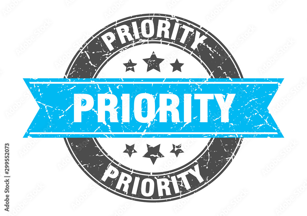 Fototapeta premium priority round stamp with turquoise ribbon. priority