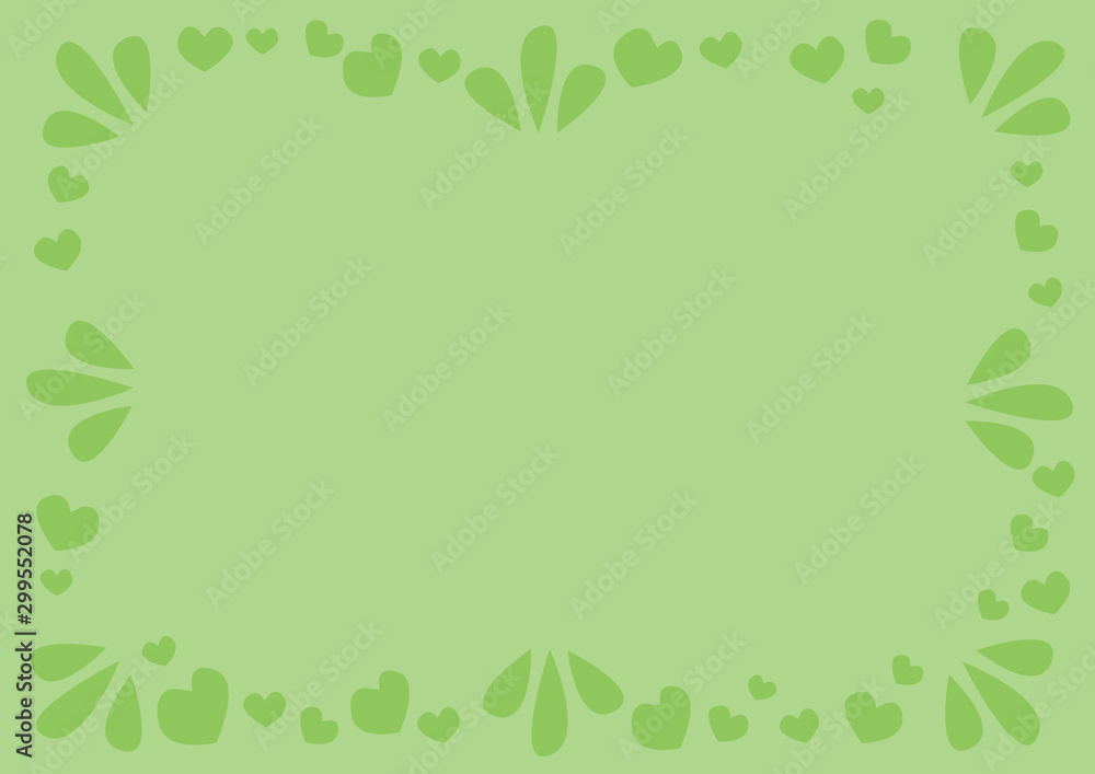 Green border background with love and hearts. Layout design for business or leisure project.