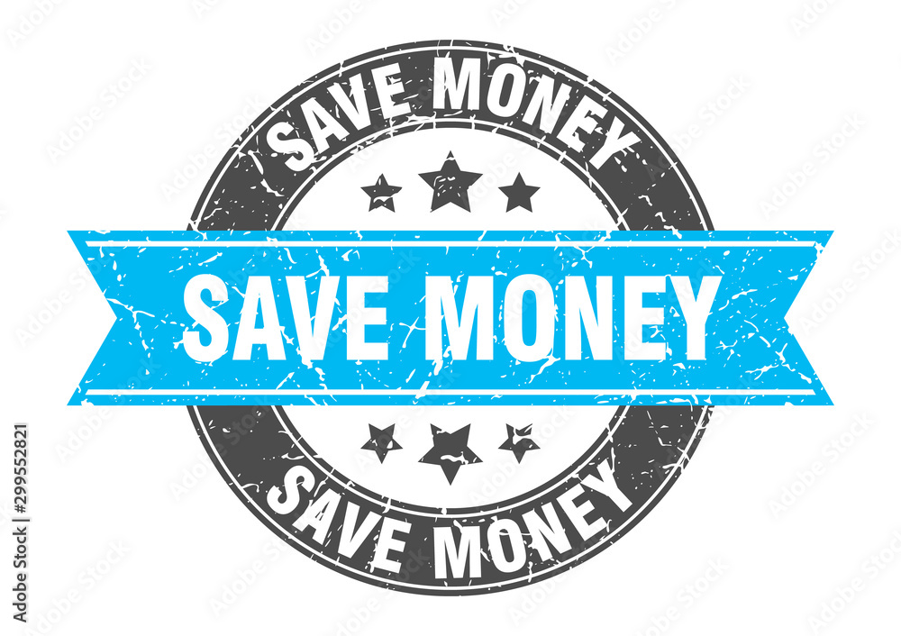 save money round stamp with turquoise ribbon. save money save money round stamp with turquoise ribbon. save money