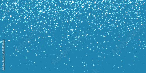 Christmas snow. Falling snowflakes on blue background. Snowfall. Vector illustration