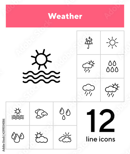 Weather line icon set. Season, nature, water. Climate concept. Can be used for topics like meteorology, outdoor, synoptic