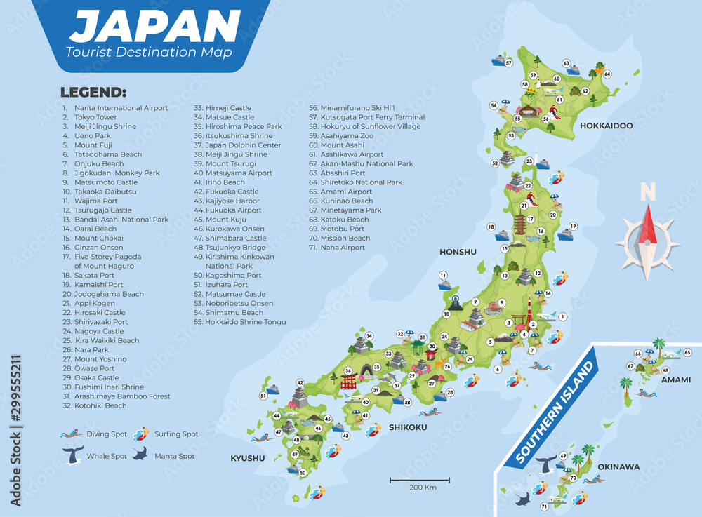 Japan tourist destination map with details vector de Stock Adobe Stock