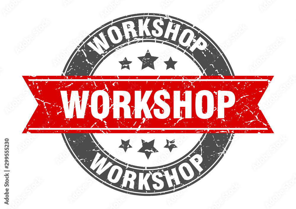 Obraz premium workshop round stamp with red ribbon. workshop