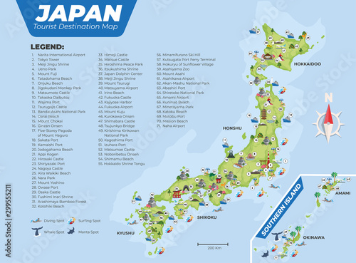 Japan tourist destination map with details