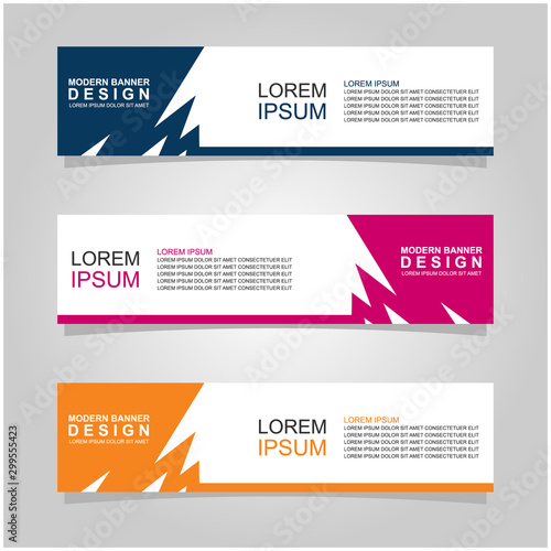Vector abstract banner design web template set of 3. Abstract geometric background used for letterhead, header, footer, layout, landing page and print media