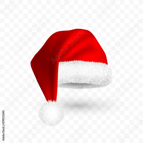 Red Santa Claus hat isolated on transparent background. Gradient mesh Santa Claus cap with fur. Vector illustration photo