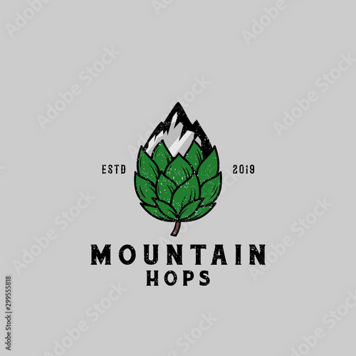 Mountain hops badge logo design illustration. vector combination of mountain and hops