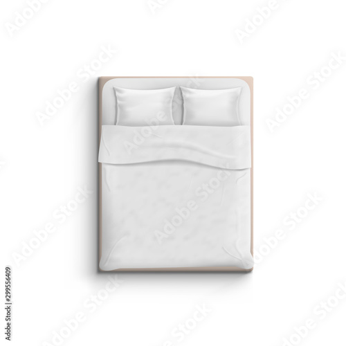 Realistic White Bed With Pillows Top View