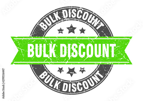bulk discount round stamp with green ribbon. bulk discount