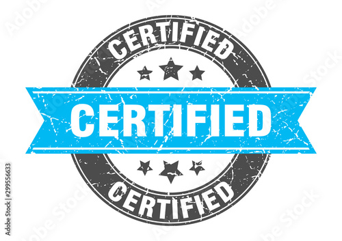 certified round stamp with turquoise ribbon. certified