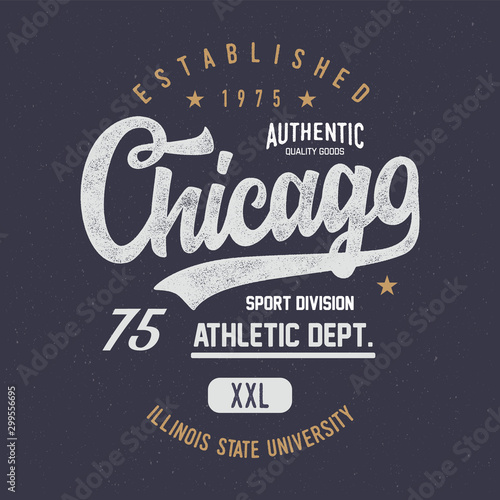 "Chicago. Athletic Dept."  Vector illustration on sport theme. Vintage vector t-shirt and apparel design, print, logo, poster.
