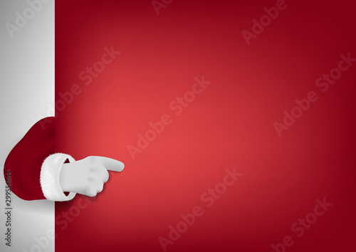 Happy Santa Hand Pointing At Red Blank Banner