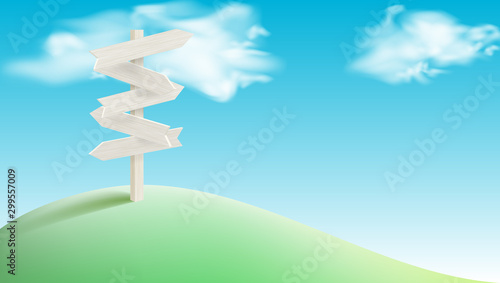 Summer Time Land And Wood Travel Signpost Concept