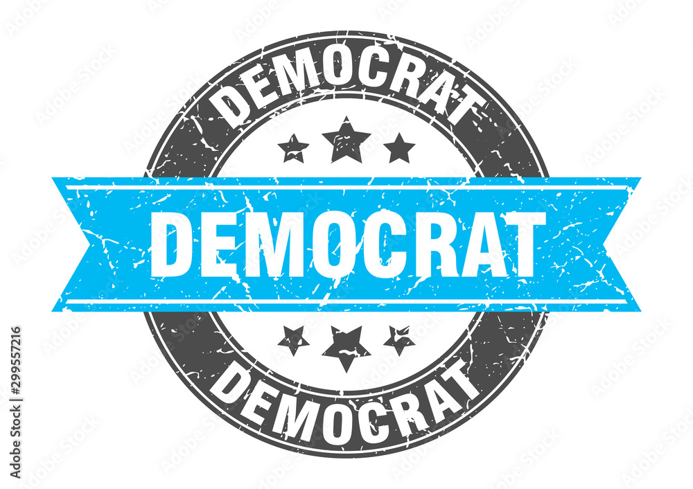Fototapeta premium democrat round stamp with turquoise ribbon. democrat