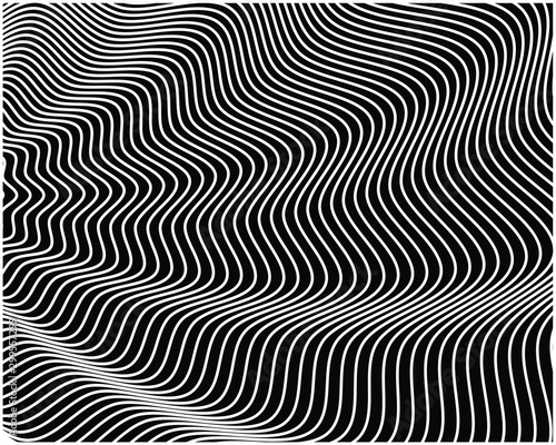 Digital image with a psychedelic stripes Wave design black and white. Optical art background. Texture with wavy, curves lines. Vector illustration 