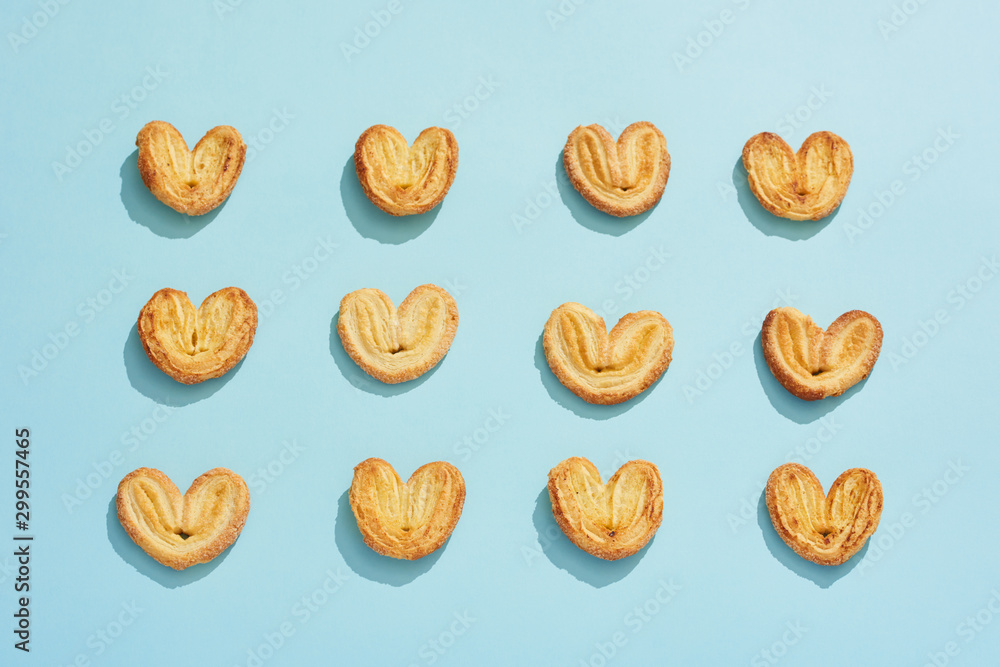 Sugar cookies on a blue background, copy space. Homemade healthy cookie dessert. Sugar cookies on a blue background, copy space. Homemade healthy cookie dessert.