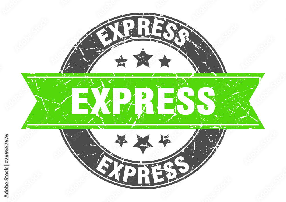 Fototapeta premium express round stamp with green ribbon. express