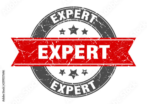 expert round stamp with red ribbon. expert