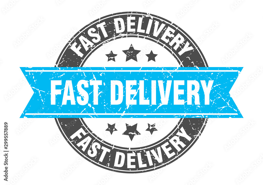 Fototapeta premium fast delivery round stamp with turquoise ribbon. fast delivery
