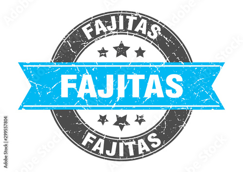 fajitas round stamp with turquoise ribbon. fajitas