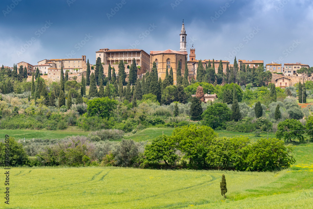 View on Pienza, a town and comune in the province of Siena, in the Val d'Orcia in Tuscany, central Italy.