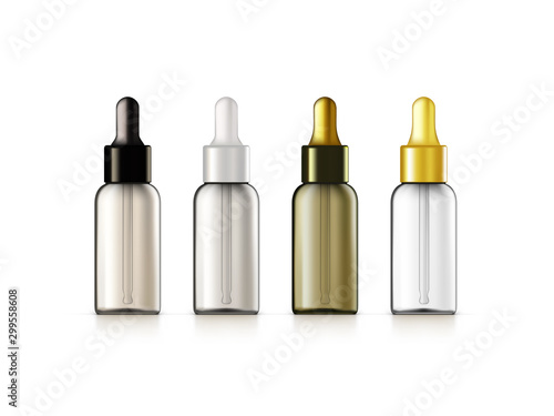 3D Realistic Cosmetic Glass Dropper Bottle Set