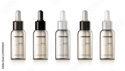 3D Realistic Cosmetic Glass Dropper Bottle Set