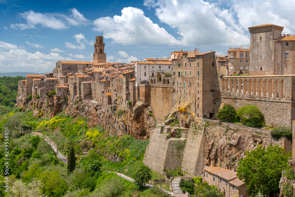 Panoramic view of the medieval town of Pitigliano in Tuscany, Italy.
