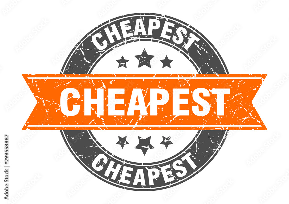 Fototapeta premium cheapest round stamp with orange ribbon. cheapest