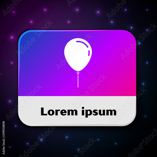White Balloon with ribbon icon isolated on black background. Rectangle color button. Vector Illustration