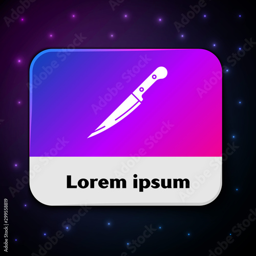 White Knife icon isolated on black background. Cutlery symbol. Rectangle color button. Vector Illustration
