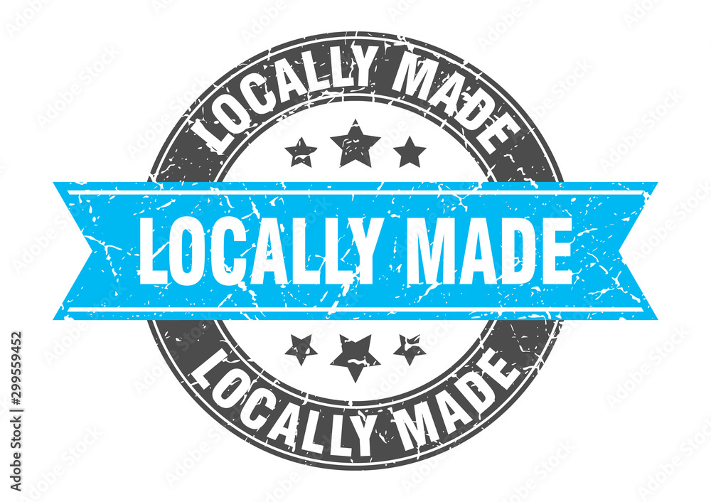 Obraz premium locally made round stamp with turquoise ribbon. locally made