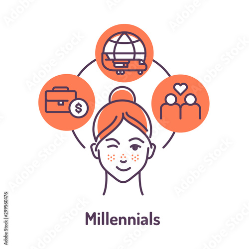 Millennials generation color line icon on red background.