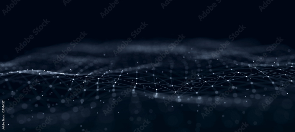 Futuristic abstract mesh. Wave with the connection of dots and lines. 3D rendering. - obrazy, fototapety, plakaty 